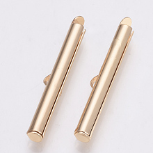 Honeyhandy Brass Slide On End Clasp Tubes, Slider End Caps, Light Gold, 6x35x4mm, Hole: 1x3mm, Inner Diameter: 3mm