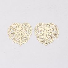 Honeyhandy Brass Pendants, Tropical Leaf Charms, Etched Metal Embellishments, Long-Lasting Plated, Monstera Leaf, Light Gold, 26x26x0.3mm, Hole: 1.2mm