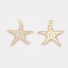 Honeyhandy Brass Charms, Etched Metal Embellishments, Long-Lasting Plated, Starfish/Sea Stars, Light Gold, 14x13x0.3mm, Hole: 1mm