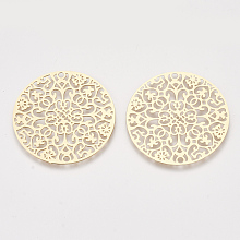 Honeyhandy Brass Filigree Joiners Links, Etched Metal Embellishments, Flat Round, Light Gold, 30x0.3mm, Hole: 1.6mm