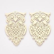 Honeyhandy Brass Pendants, Etched Metal Embellishments, Owl, Light Gold, 39x22.5x0.3mm, Hole: 1.6mm