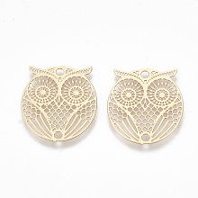 Honeyhandy Brass Links connectors, Etched Metal Embellishments, Owl, Light Gold, 19x17x0.3mm, Hole: 1.6mm