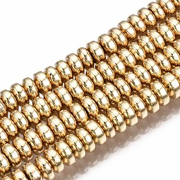 Honeyhandy Electroplate Non-magnetic Synthetic Hematite Bead Strands, Rondelle, Light Gold Plated, 4x2mm, Hole: 1mm, about 180pcs/strand, 15.7 inch