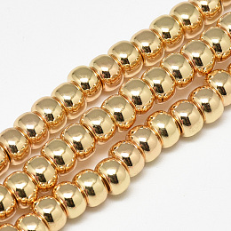 Honeyhandy Electroplate Non-magnetic Synthetic Hematite Beads Strands, Rondelle, Light Gold Plated, 6x4mm, Hole: 2mm, about 97pcs/strand, 15.7 inch