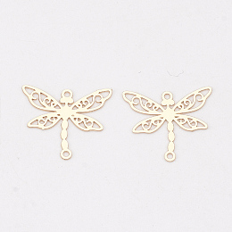 Honeyhandy Brass Links connectors, Etched Metal Embellishments, Long-Lasting Plated, Dragonfly, Light Gold, 13x15x0.3mm, Hole: 1mm