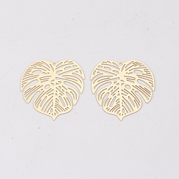 Honeyhandy Brass Pendants, Tropical Leaf Charms, Etched Metal Embellishments, Long-Lasting Plated, Monstera Leaf, Light Gold, 26x26x0.3mm, Hole: 1.2mm