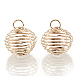 Honeyhandy Hollow Lantern Iron Wire Bead Cage Pendants, Spiral Bead Cage, Light Gold, 21x19.5mm, Hole: 5.5mm