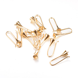 Honeyhandy Brass Earring Hooks, For Half Drilled Beads, Light Gold, 25x6mm, Pin: 1mm