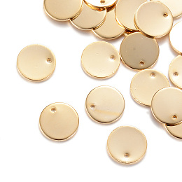 Honeyhandy Brass Charms, Flat Round, Light Gold, 10x1mm, Hole: 1mm