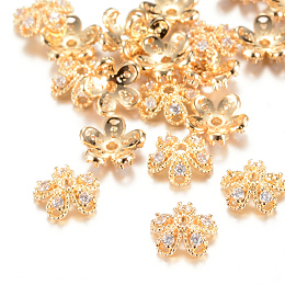 Honeyhandy 55-Petal Brass Bead Caps, with Rhinestone, Flower, Crystal, Light Gold, 8x8.5x3mm, Hole: 1mm