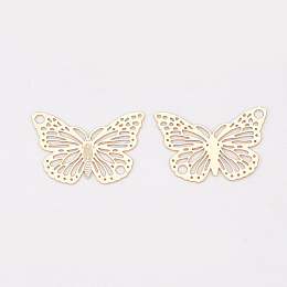 Arricraft Brass Links/Connectors, Etched Metal Embellishments, Long-Lasting Plated, Butterfly, Golden, 13x19x0.3mm, Hole: 1.4mm