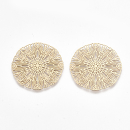 Honeyhandy Brass Pendants, Etched Metal Embellishments, Flat Round, Light Gold, 30x0.3mm, Hole: 1.2mm