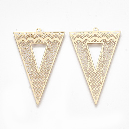 Honeyhandy Brass Pendants, Etched Metal Embellishments, Triangle, Light Gold, 42x26x0.3mm, Hole: 1.5mm