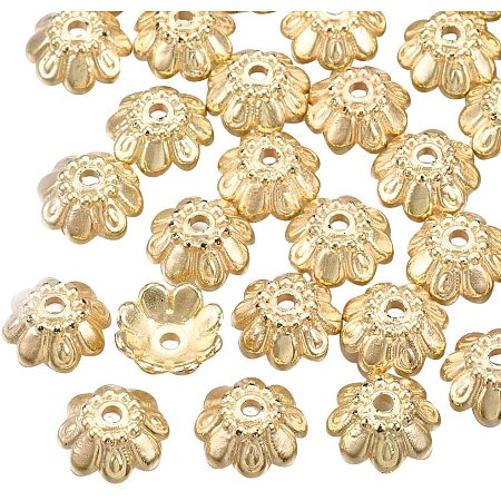 CHGCRAFT 1000pcs Light Gold Acrylic Flower Beads Caps CCB Plastic Beads Ends Plastic Multi-Petal Bead Connecter Acrylic Loose Beads for DIY Craft Necklaces Bracelets Jewelry Making, 10x3.5mm