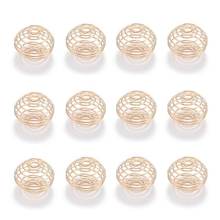 ARRICRAFT Iron Wire Pendants, Spiral Bead Cage Pendants, Round, Light Gold, 24x19.5mm, Hole: 4.5mm