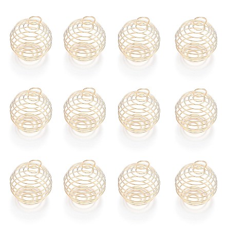 ARRICRAFT Iron Wire Pendants, Spiral Bead Cage Pendants, Round, Light Gold, 30x24mm, Hole: 5mm