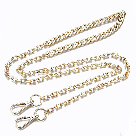 Honeyhandy Bag Chains Straps, Iron Curb Link Chains and Cable Link Chains, with Alloy Swivel Clasps, for Bag Replacement Accessories, Light Gold, 108x1cm