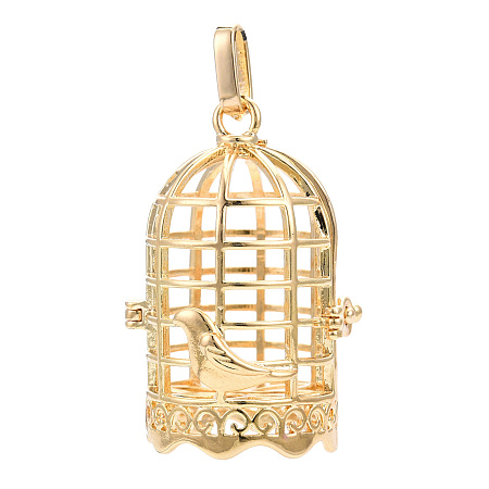 Honeyhandy Rack Plating Brass Cage Pendants, For Chime Ball Pendant Necklaces Making, Birdcage, Light Gold, 38x26x22mm, Hole: 4x8mm, inner measure: 18x23mm