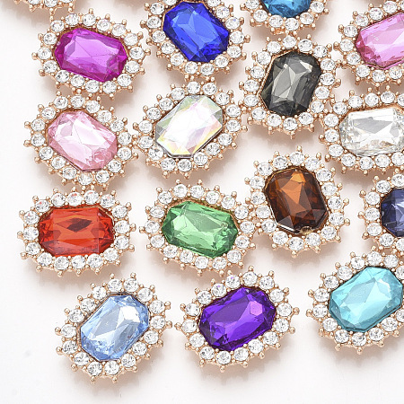 ARRICRAFT Resin Rhinestone Cabochons, with Light Gold Plated Alloy Findings and Crystal Glass Rhinestone, Faceted, Oval, Mixed Color, 22.5x18.5x5mm