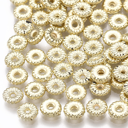 Honeyhandy CCB Plastic Spacer Beads, Corrugated Flat Round, Light Gold, 5x1.5mm, Hole: 1mm, about 500pcs/10g