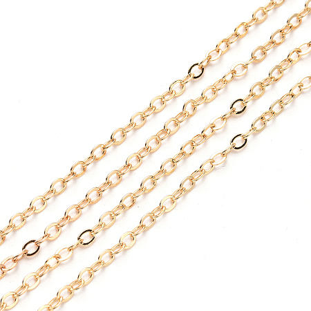 Honeyhandy Brass Cable Chains, Soldered, Flat Oval, Light Gold, 2.2x1.9x0.3mm, Fit for 0.6x4mm Jump Rings