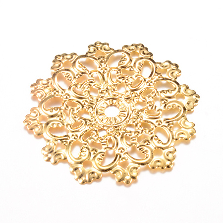 Honeyhandy Iron Links, Etched Metal Embellishments, Flower, Light Gold, 48x47x2~3mm, Hole: 2mm