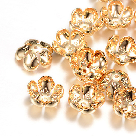 Honeyhandy 5-Petal Brass Bead Caps, Flower, Light Gold, 13.5x6mm, Hole: 1mm