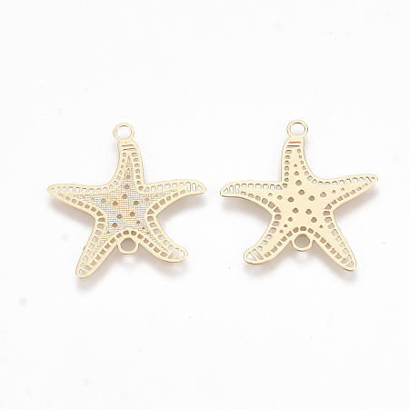 Honeyhandy Brass Links connectors, Etched Metal Embellishments, Starfish/Sea Stars, Light Gold, 21x20.5x0.3mm, Hole: 1.8mm