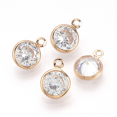 Honeyhandy Cubic Zirconia Charms, with Brass Findings, Diamond, Light Gold, 12x9x4.5mm, Hole: 1mm