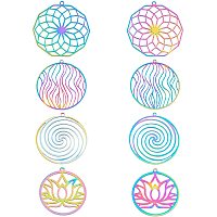 UNICRAFTALE 8pcs 4 Styles Multicolor Hollow Charms 201 Stainless Steel Filigree Charms Etched Metal Embellishments Rainbow Color Charm Multicolor Pendants for DIY Jewelry Making Hole 1.6 mm
