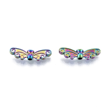 Honeyhandy Rack Plating Alloy Beads, Butterfly, Rainbow Color, 6.5x22x3.5mm, Hole: 1.8mm