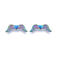 Honeyhandy Rack Plating Alloy Beads, Wing with Heart, Rainbow Color, 7x20x3mm, Hole: 1.5mm