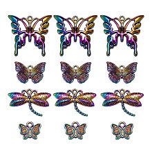 Arricraft 16Pcs 4 Style Alloy Pendants, Cadmium Free & Nickel Free & Lead Free, Butterfly & Dragonfly, Multi-color, 11~24.5x13~25.5x2~3mm, Hole: 1.2~1.8mm, 4pcs/style