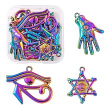 Arricraft 12Pcs 3 Style Plated Alloy Pendants, Star of David with Eye & Egyptian Eye of Horus & Hand of Eye, Multi-color, 25~27x20~31x2~3.5mm, Hole: 1.6~2mm, 4pcs/style