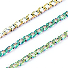 ARRICRAFT Vacuum Plating 304 Stainless Steel Curb Chains, Twisted Chain, Unwelded, with Spool, Rainbow, Multi-color, 6x4x1mm, 32.8 Feet(10m)/roll