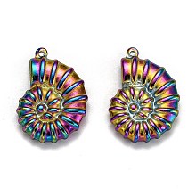 Honeyhandy Ion Plating(IP) 304 Stainless Steel Pendants, Conch Shape, Rainbow Color, 21x15x4mm, Hole: 1mm