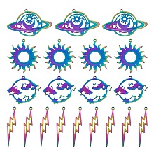 Arricraft 8Pcs 4 Style Ion Plating(IP) 201 Stainless Steel Pendants, Laser Cut, Sun & Planet & Lightning & Planet with Star & Cloud, Multi-color, 25.5~38x8.5~40x1mm, Hole: 1.4~1.6mm, 2pcs/style