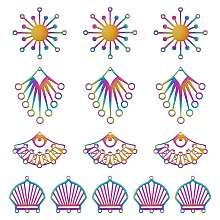 Arricraft 8Pcs 4 Style Ion Plating(IP) 201 Stainless Steel Pendants, Laser Cut, Scallop Shell Shape & Flower & Fan, Multi-color, 26~40x24.5~37x1mm, Hole: 1.5~3.5mm, 2pcs/style