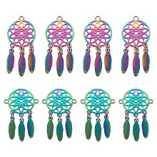 Arricraft DIY Jewelry Making Kits, Including 10Pcs 2 Style Rainbow Color Ion Plating(IP) 201 Stainless Steel Pendants & Links, Woven Net/Web with Feather, Multi-color, 32x14x1mm, Hole: 1.5mm, 29.5x18x1mm, Hole: 1.4mm, 5pcs/style