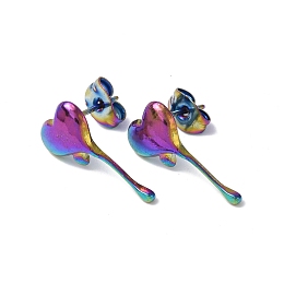 Honeyhandy Ion Plating(IP) 304 Stainless Steel Melting Heart Stud Earrings for Women, Rainbow Color, 18x9mm, Pin: 0.7mm