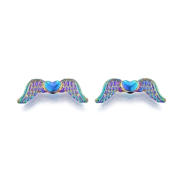 Honeyhandy Rack Plating Alloy Beads, Wing with Heart, Rainbow Color, 7x20x3mm, Hole: 1.5mm