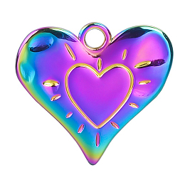 Honeyhandy Stainless Steel Heart Pendants, Rainbow Color, 24x25x2mm, Hole: 3mm