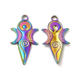 Honeyhandy Ion Plating(IP) 304 Stainless Steel Pendants, Moon Goddess Charms, Rainbow Color, 31x16x2mm, Hole: 2.5mm