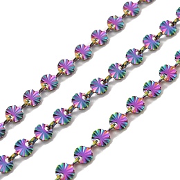 Ion Plating(IP) 304 Stainless Steel Flower Link Chains, with Spool, Unwelded, Rainbow Color, 6x4x0.6mm, about 32.81 Feet(10m)/Roll