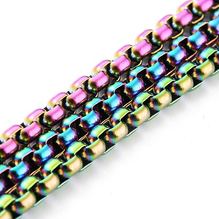 ARRICRAFT Vacuum Plating 304 Stainless Steel Box Chains, Unwelded, with Spool, Rainbow, Multi-color, 2.5x3x3mm; 32.8 Feet(10m)/roll