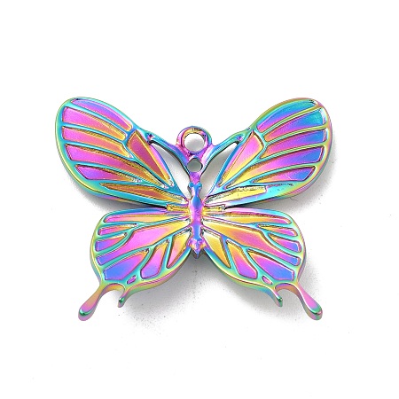 Honeyhandy Ion Plating(IP) 304 Stainless Steel Pendants, Butterfly Charm, Rainbow Color, 31.5x36x3.5mm, Hole: 2mm