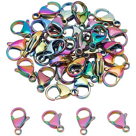UNICRAFTALE About 30pcs Rainbow Color Vacuum Plating 304 Stainless Steel Lobster Claw Clasps Fastener Hook End Chain Clasp 15x10mm Lobster Claw Clasps Connectors Beads for Necklaces Making