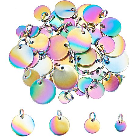 UNICRAFTALE 40pcs 4 Sizes 6/8/10/12mm Flat Round Stamping Blank Tags Stainless Steel Pendants with Jump Rings Multi-Color Flat Round Charms for Jewelry Making Dog Tags Pet Tags