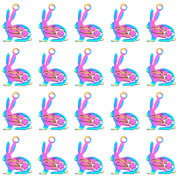 HOBBIESAY 20Pcs 201 Stainless Steel Bunny Charms 16x12mm Rainbow Color Rabbit Charms Animal Easter Bunny Pendants for Easter Necklace Brecelet Earring Making, Hole: 1.5mm