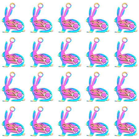 HOBBIESAY 20Pcs 201 Stainless Steel Bunny Charms 16x12mm Rainbow Color Rabbit Charms Animal Easter Bunny Pendants for Easter Necklace Brecelet Earring Making, Hole: 1.5mm